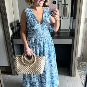 🌿 Abercrombie & Fitch Crinkle Smocked Waist Maxi Dress – Large Tall (NWOT)